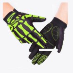 Windproof and thermal gloves, M size, skeleton - bone design, black - green color